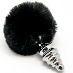 Alive Anal Pleasure Plug Espiral Metal Pompon Negro Talla L 8433345703992