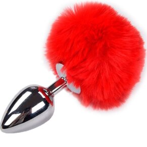 Alive Anal Pleasure Plug Liso Metal Pompon Rojo Talla L 8433345703862