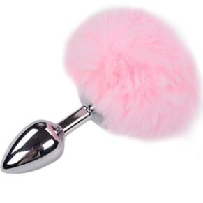 Alive Anal Pleasure Plug Liso Metal Pompon Rosa Talla L 8433345703848