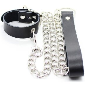 Ohmama Fetish Collar Para Pene Y Correa Piel Con Cadena Metalica 8435565933272