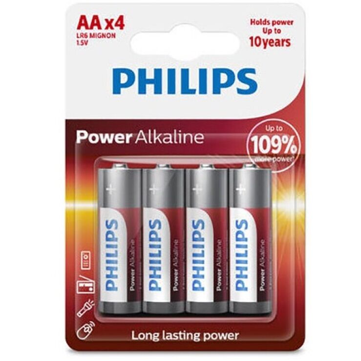Philips Power Alkaline Pila Aa Lr6 Blister*4 6 philips power alkaline pila aa lr6 blister4 8712581549909