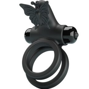 Pretty Love Doble Anillo Vibrador Con Estimulador Negro 6959532327212